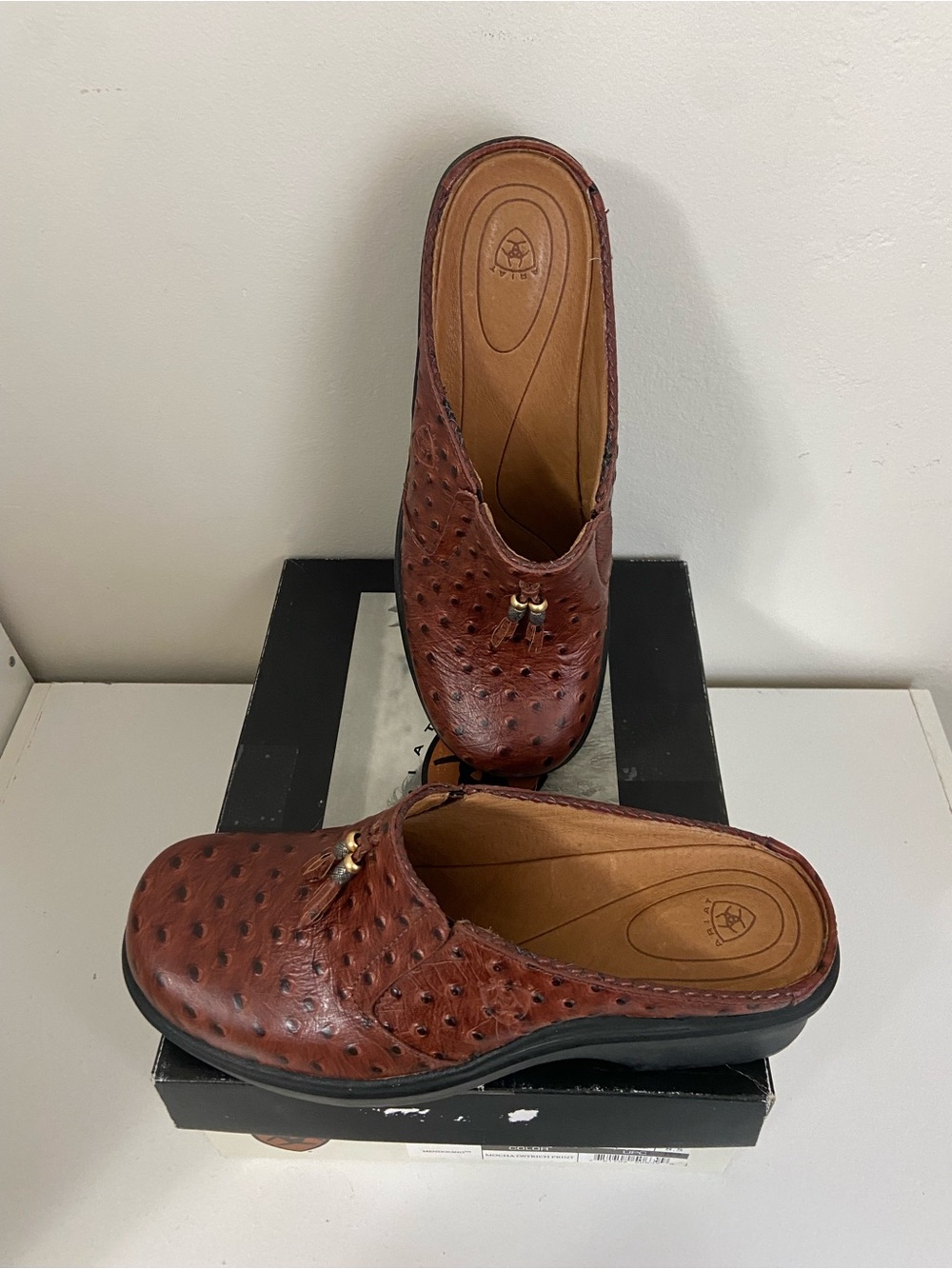 Ariat Mendocino Mules Mocha Ostrich Print